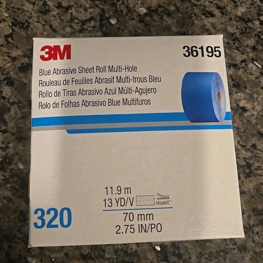 3M Hookit Blue Abrasive Roll Multi-Hole 36195 Grit 320 SandPaper 2.75" x 13 yd.